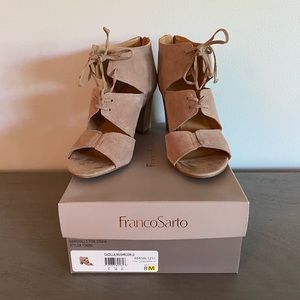 Franco Sarto Taupe Open Toed Lace Up Heels